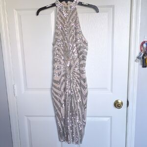 Glamorous Silver Sequin Backless Dress